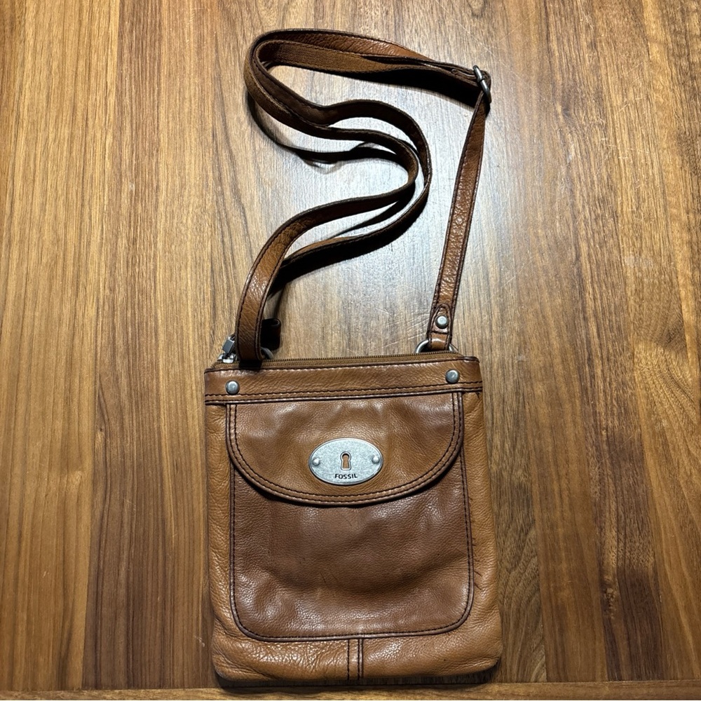 Fossil Maddox Vintage Bag Womens Crossbody Brown Leather Adjustable Purse